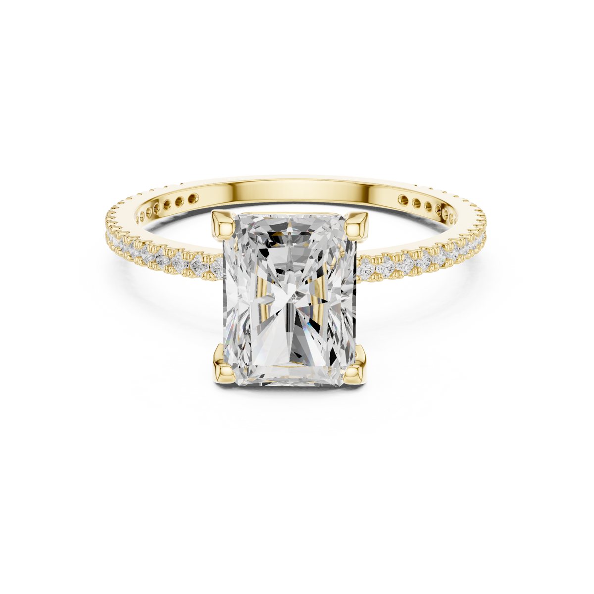 Radiant Cut Diamond Hidden Halo with Pave Ring