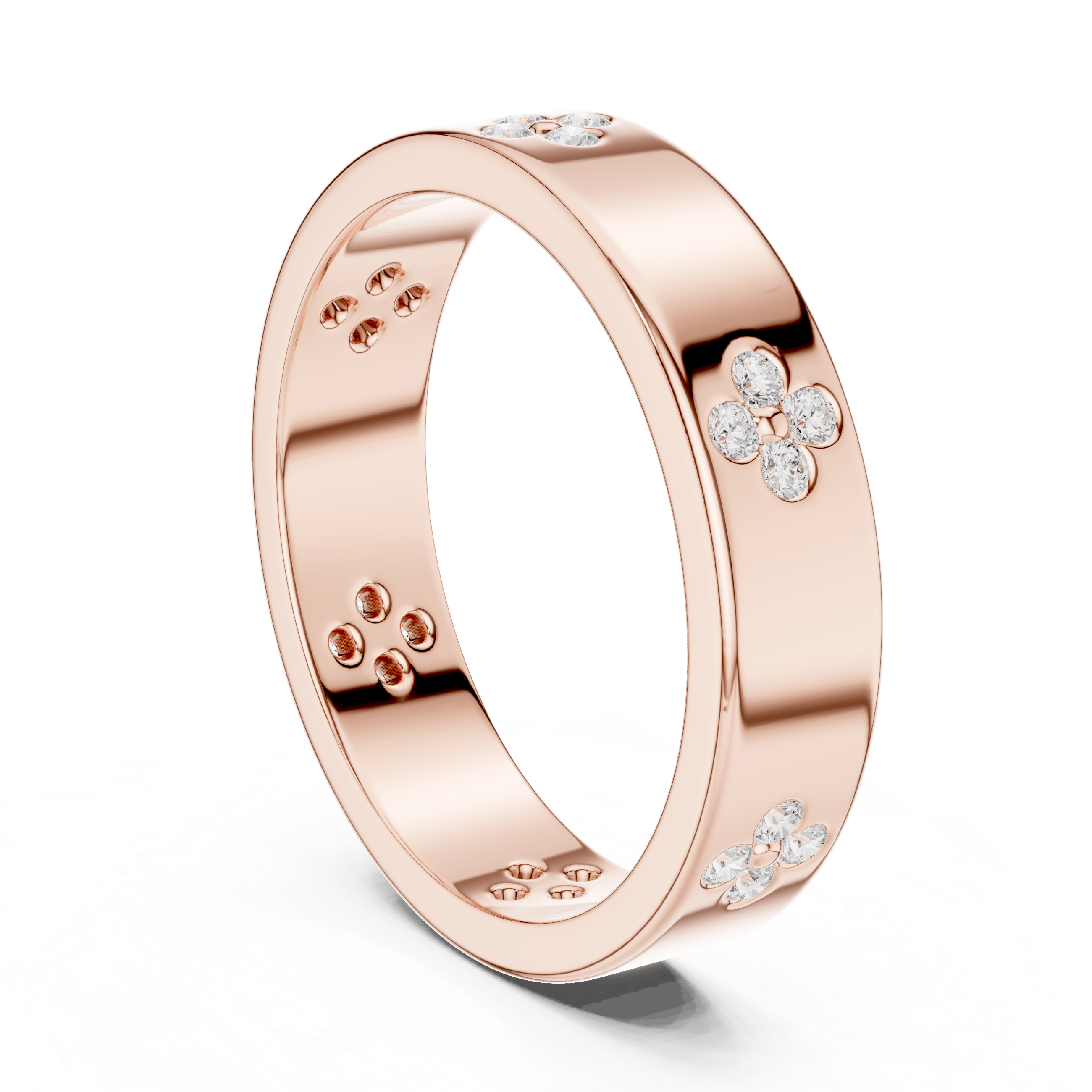 Flush Set Round Cut Diamond Clover Band