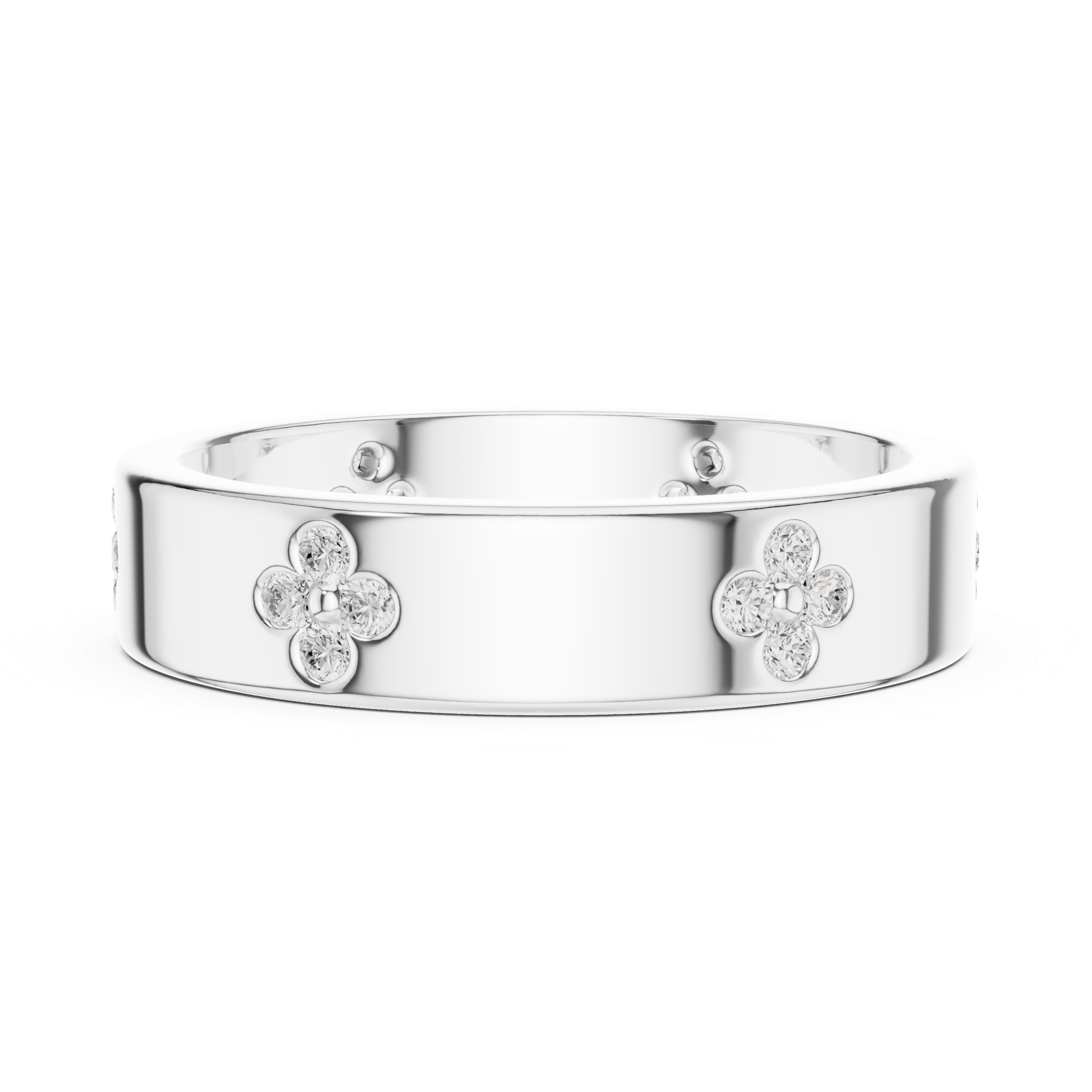 Flush Set Round Cut Diamond Clover Band