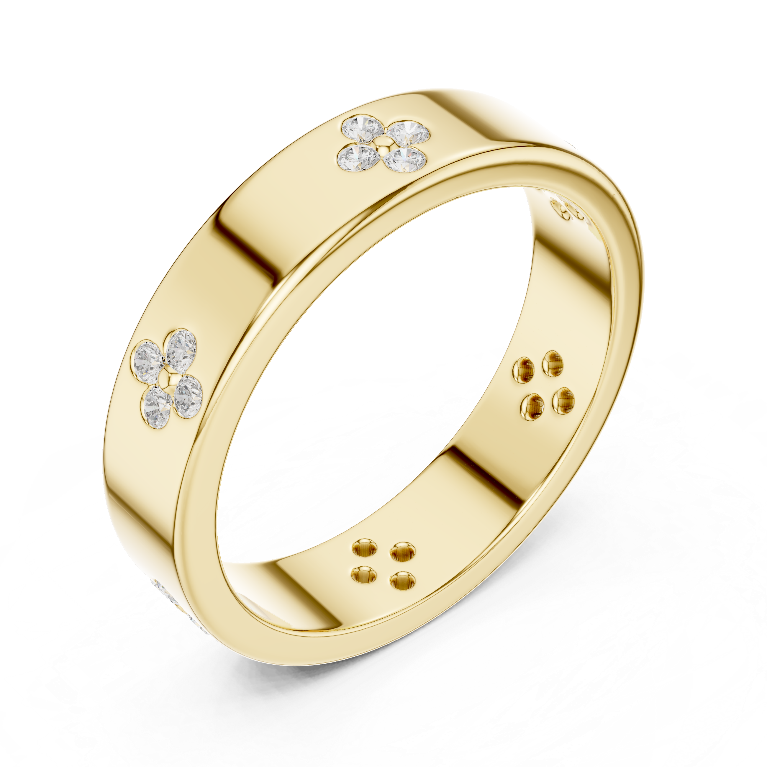 Flush Set Round Cut Diamond Clover Band