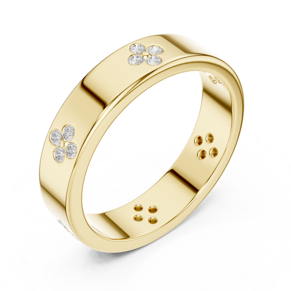 Flush Set Round Cut Diamond Clover Band
