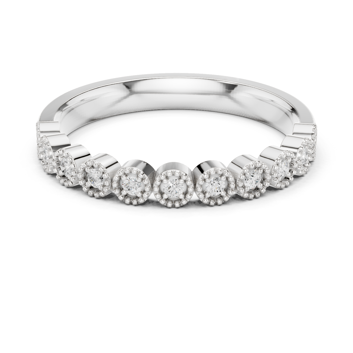Round Cut Diamond Milgrain Half-Eternity Band