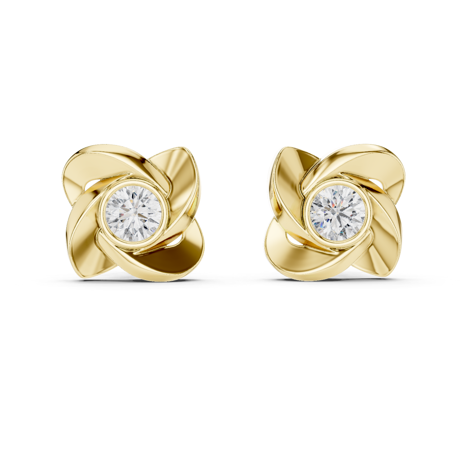 Round Bezel Diamond Floral Studs Earring
