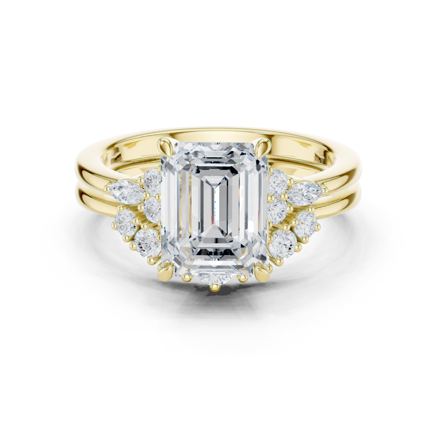Classic Emerald Bridal Ring Set With Curved Wedding Band