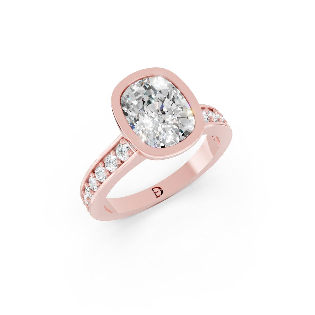 Cushion Cut Lab Grown Diamond Bezel Engagement Ring