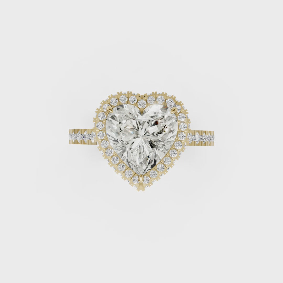 Heart Diamond Halo Pave Set Ring
