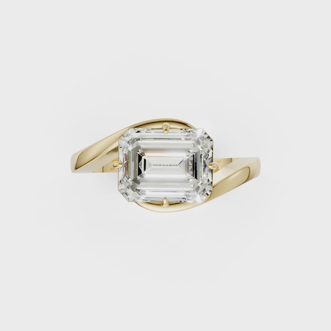 Emerald Diamond Bypass Shank Ring