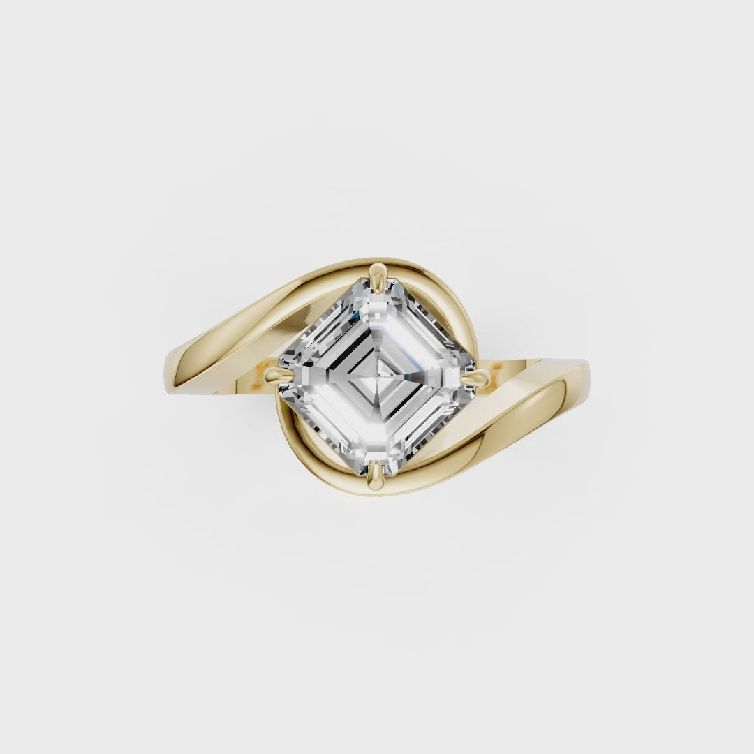 Asscher Diamond Bypass Shank Ring