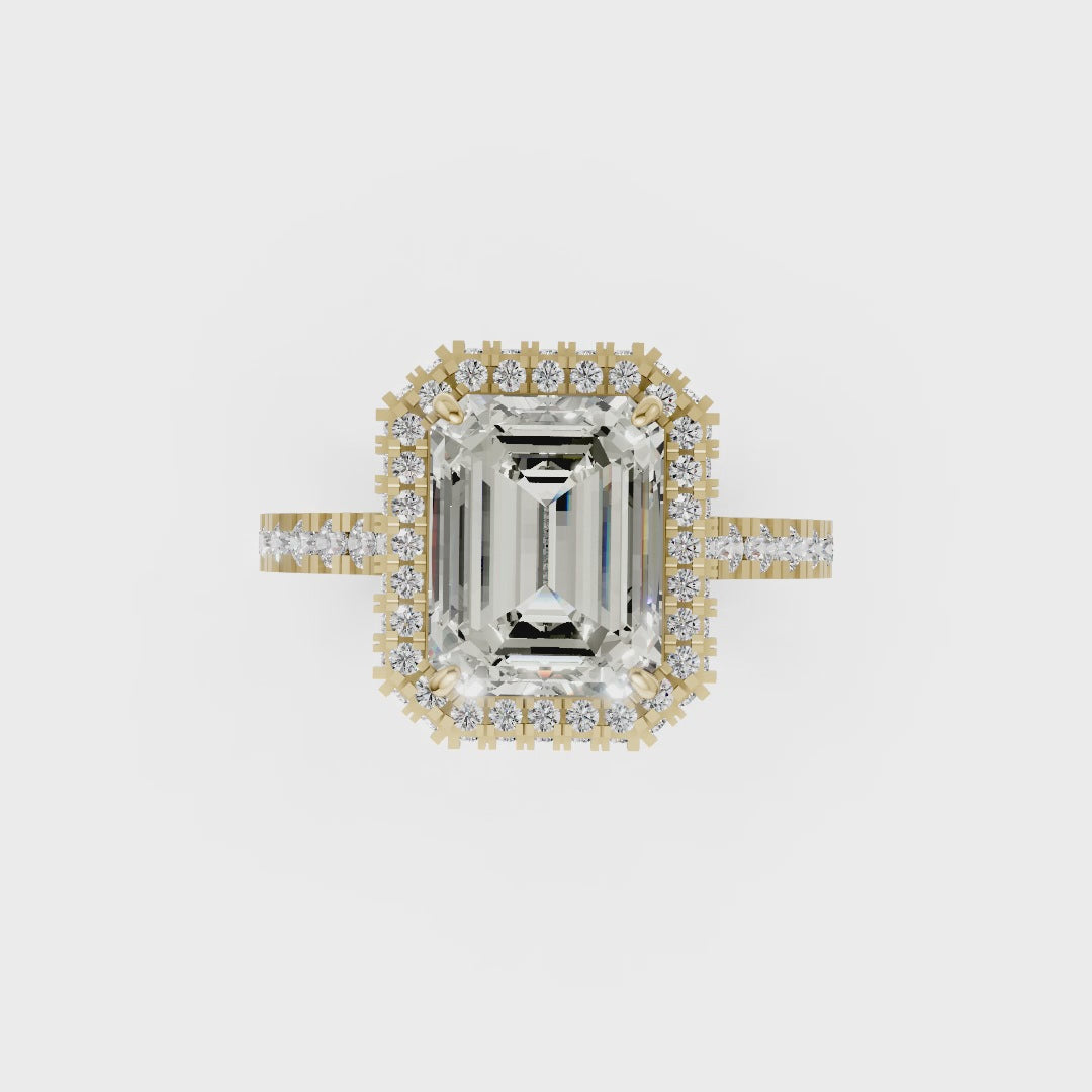 Emerald Diamond Halo Pave Set Ring