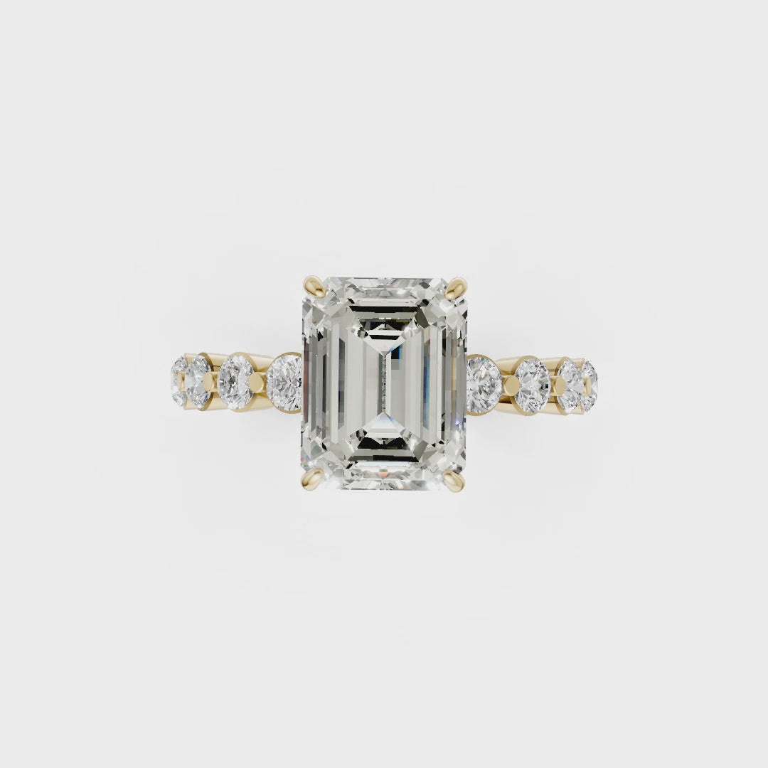 Emerald Diamond Shared Prong Engagement Ring