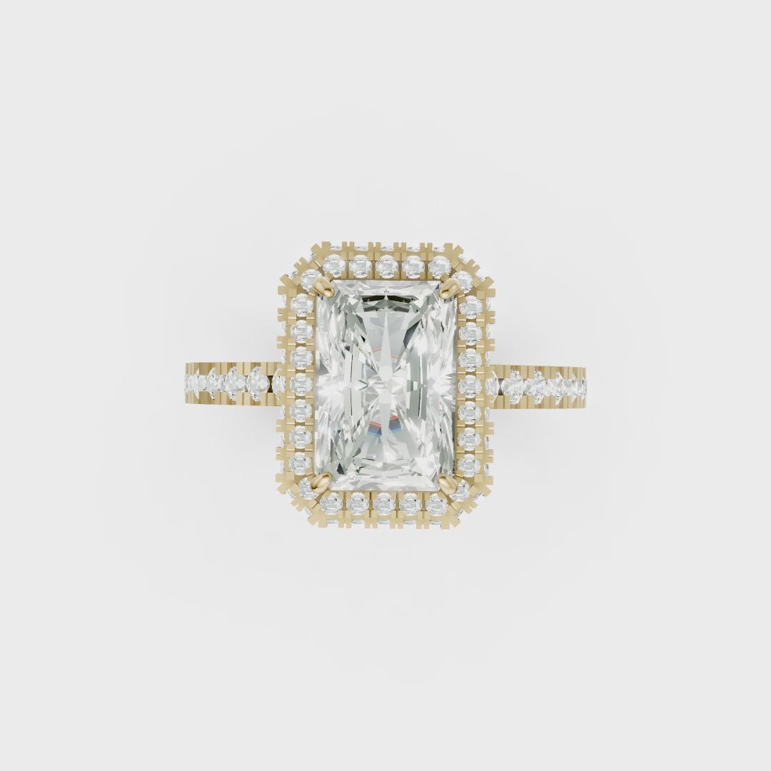 Radiant Diamond Halo Pave Set Ring