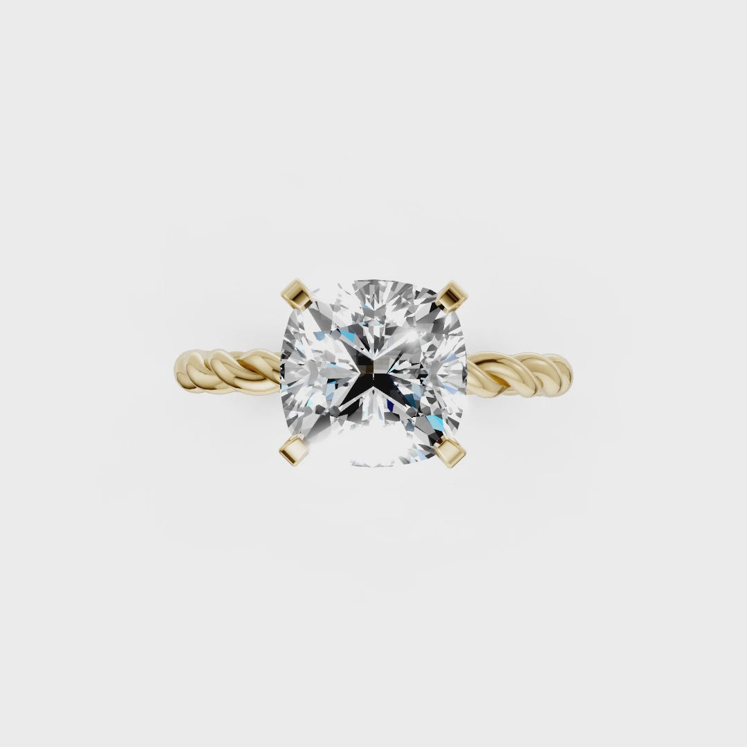 Cushion Diamond Twisted Shank Ring
