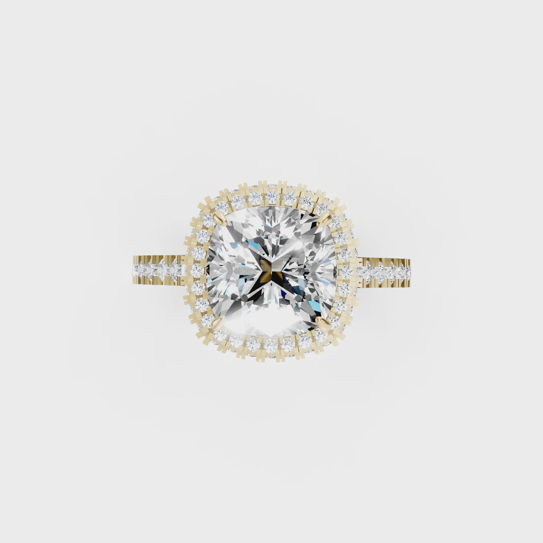 Cushion Diamond Halo Pave Set Ring