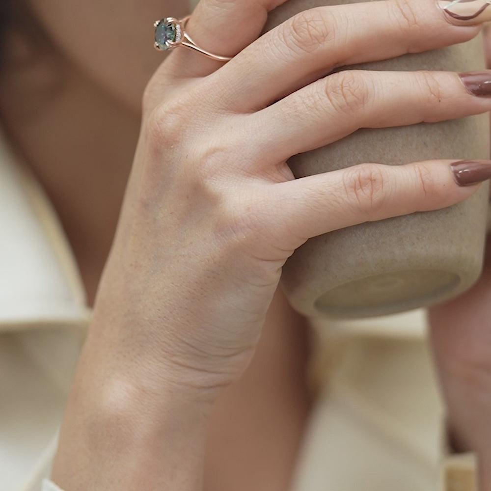 Green Solitaire Double Prong Ring