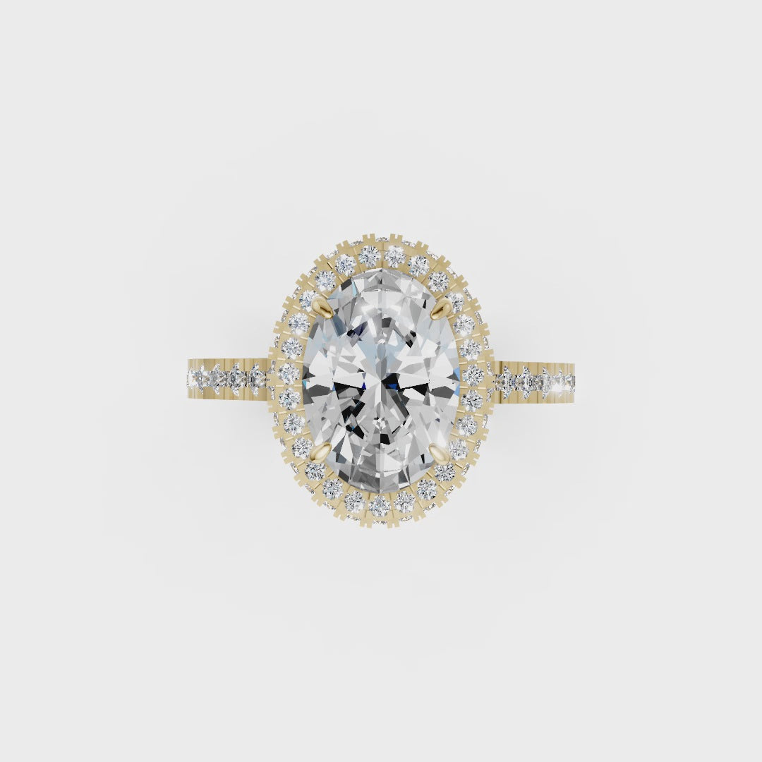 Oval Diamond Halo Pave Set Ring