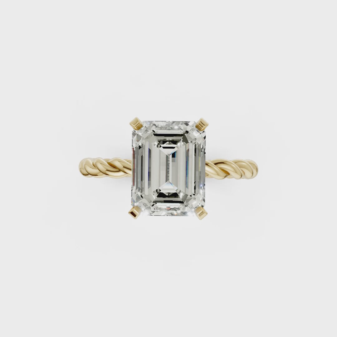 Emerald Diamond Twisted Shank Ring