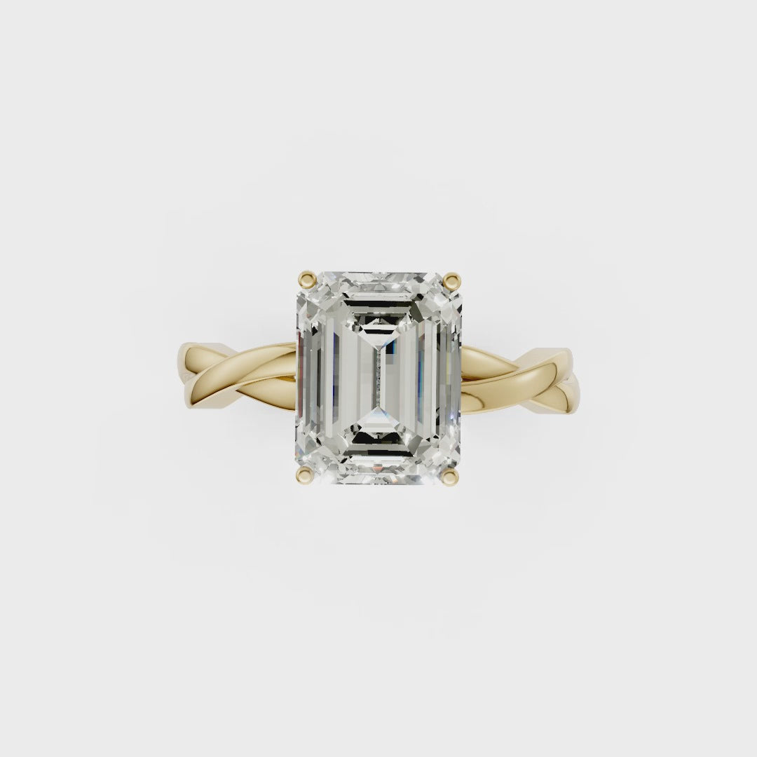 Emerald Cut Diamond Crisscross Ring