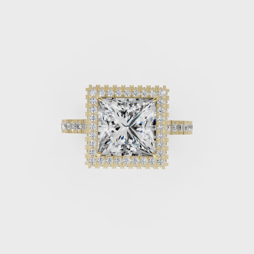 Princess Diamond Halo Pave Set Ring