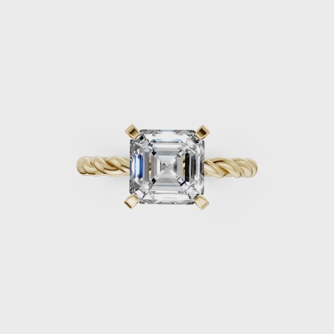 Asscher Diamond Twisted Shank Ring