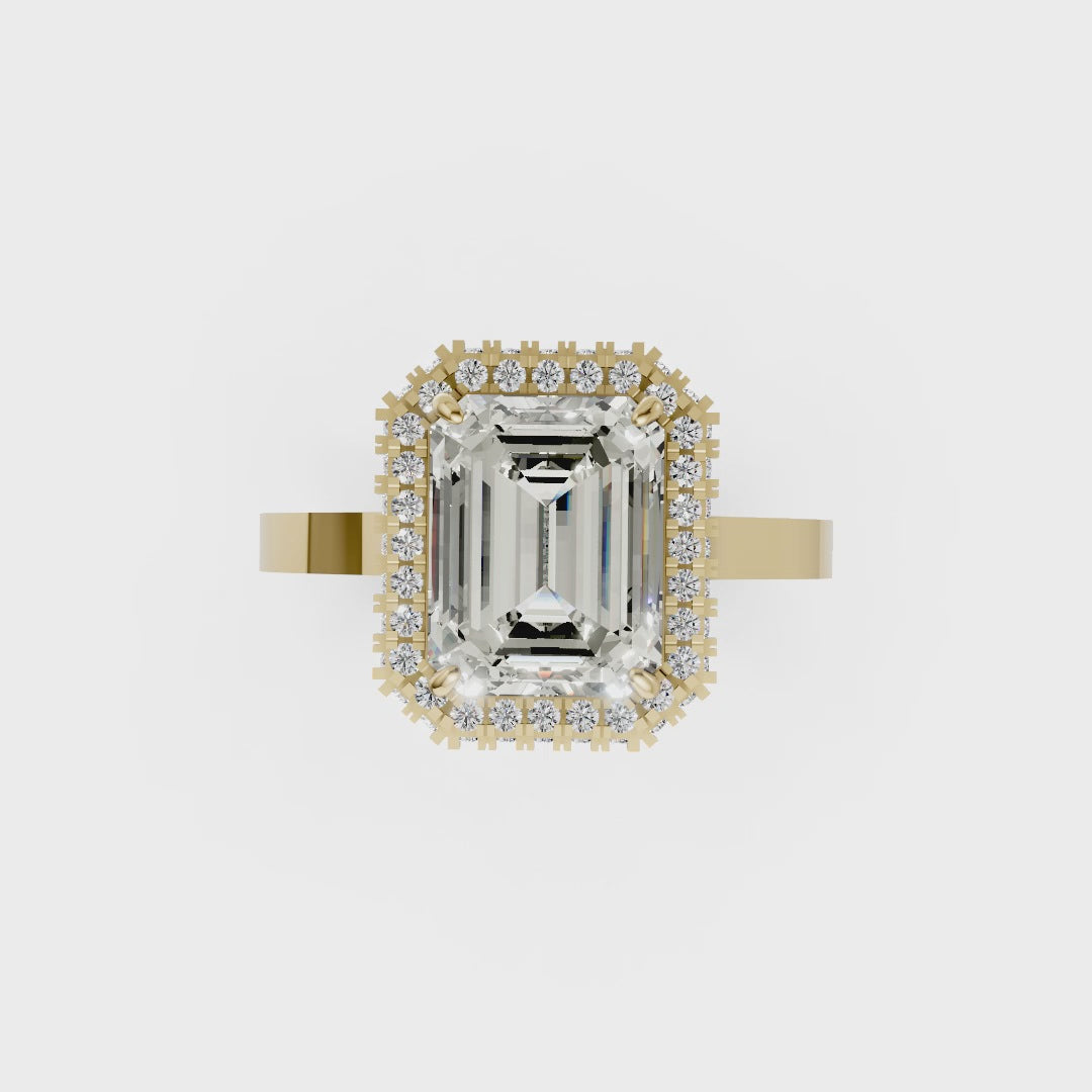 Emerald Diamond Double Halo Ring