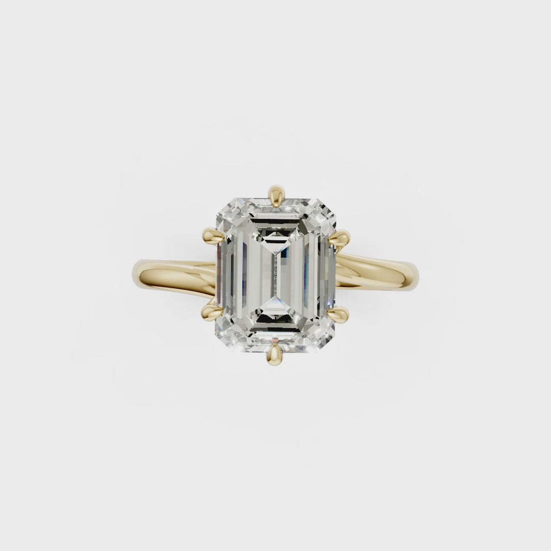 Emerald Diamond Bypass Shank Solitaire Ring