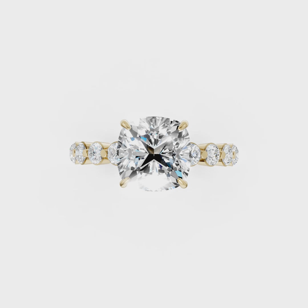 Cushion Diamond Shared Prong Engagement Ring