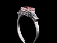 East West Pink Emerald Three Stone Diamond Ring